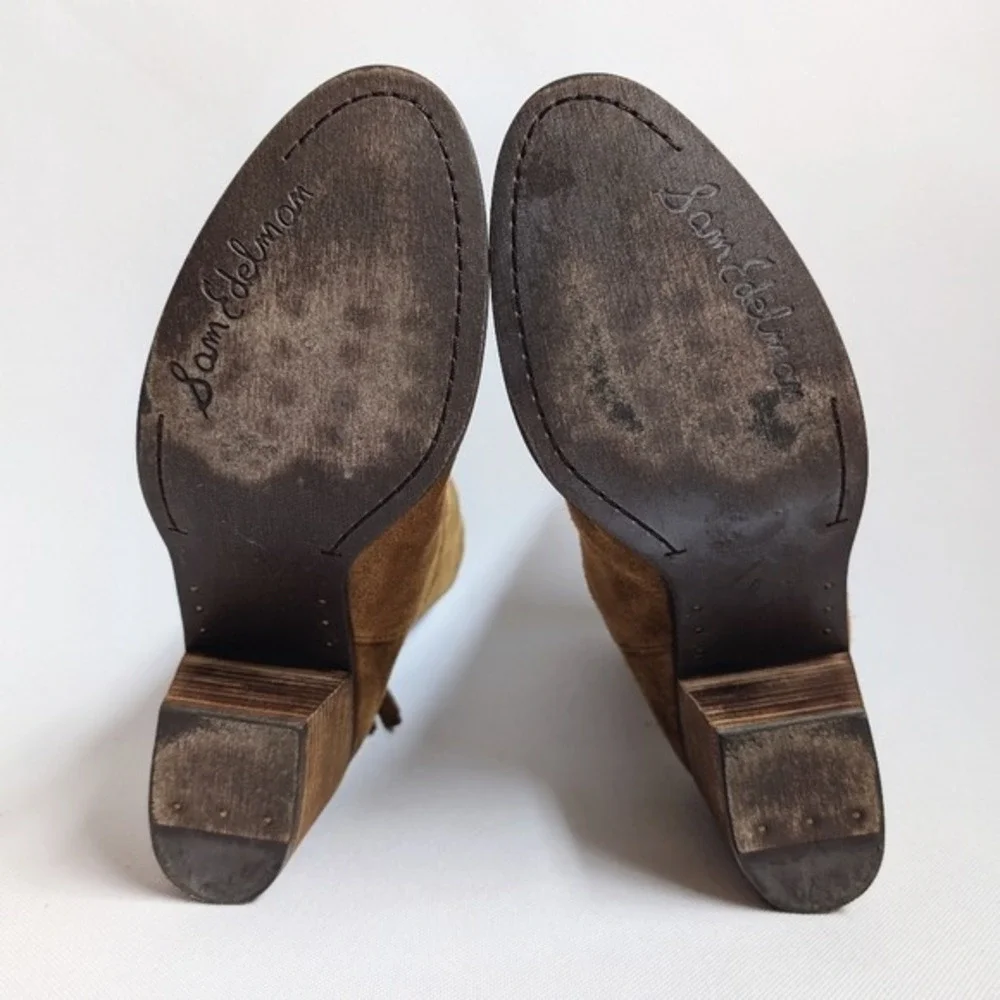 Sam Edelman Earthy Folk Boho Western Brown Suede Leather Ankle Boots
